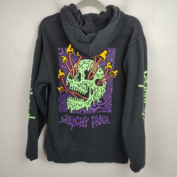Sketchy Tank Hoodie Mens Medium Black Pullover Sweatashirt Fleece Shrooms Skull - Picture 1 of 10